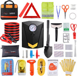 Car Roadside Emergency Kit with Jumper Cables, Auto Vehicle Safety Road Side Assistance Kits, Winter Car Kit Essentials for Women and Men, with Portable Air Compressor, Folding Survival Shovel