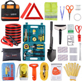 Car Roadside Emergency Kit with Jumper Cables, Auto Vehicle Safety Road Side Assistance Kits, Winter Car Kit Essentials for Women and Men, with Car Repair Tool Set, Folding Survival Shovel