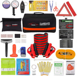 Roadside Emergency Car Kit with Jumper Cables, Auto Vehicle Safety Road Side Assistance Kit Essentials, Winter Car Kit for Women and Men, with Mini Car Tool Set, Dial Tire Pressure Gauge